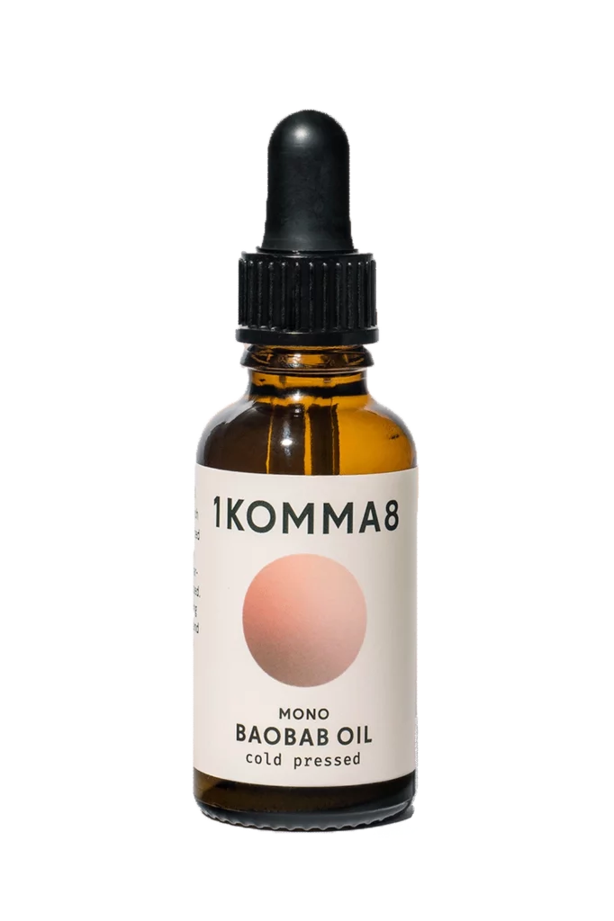 Baobab Öl in brauner Spenderflasche mit Dosierpipette